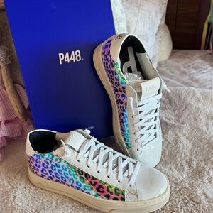 P448 Sneakers Women Size 7 Jack Leopard Hologram animal print cheetah shim…
